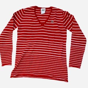 Lacoste Wool Red Stripe V Neck Sweater